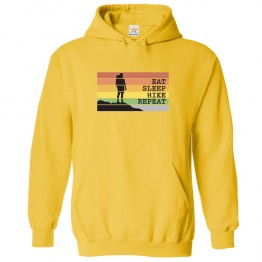 Eat Sleep Hike Repeat Kids and Adults Fashion Outfit Pull Over Hoodie for Travellers and Mountain lovers
